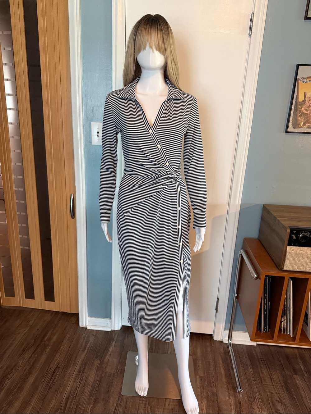NWT Loft Ann Taylor Wrap Midi Dress - Black & White